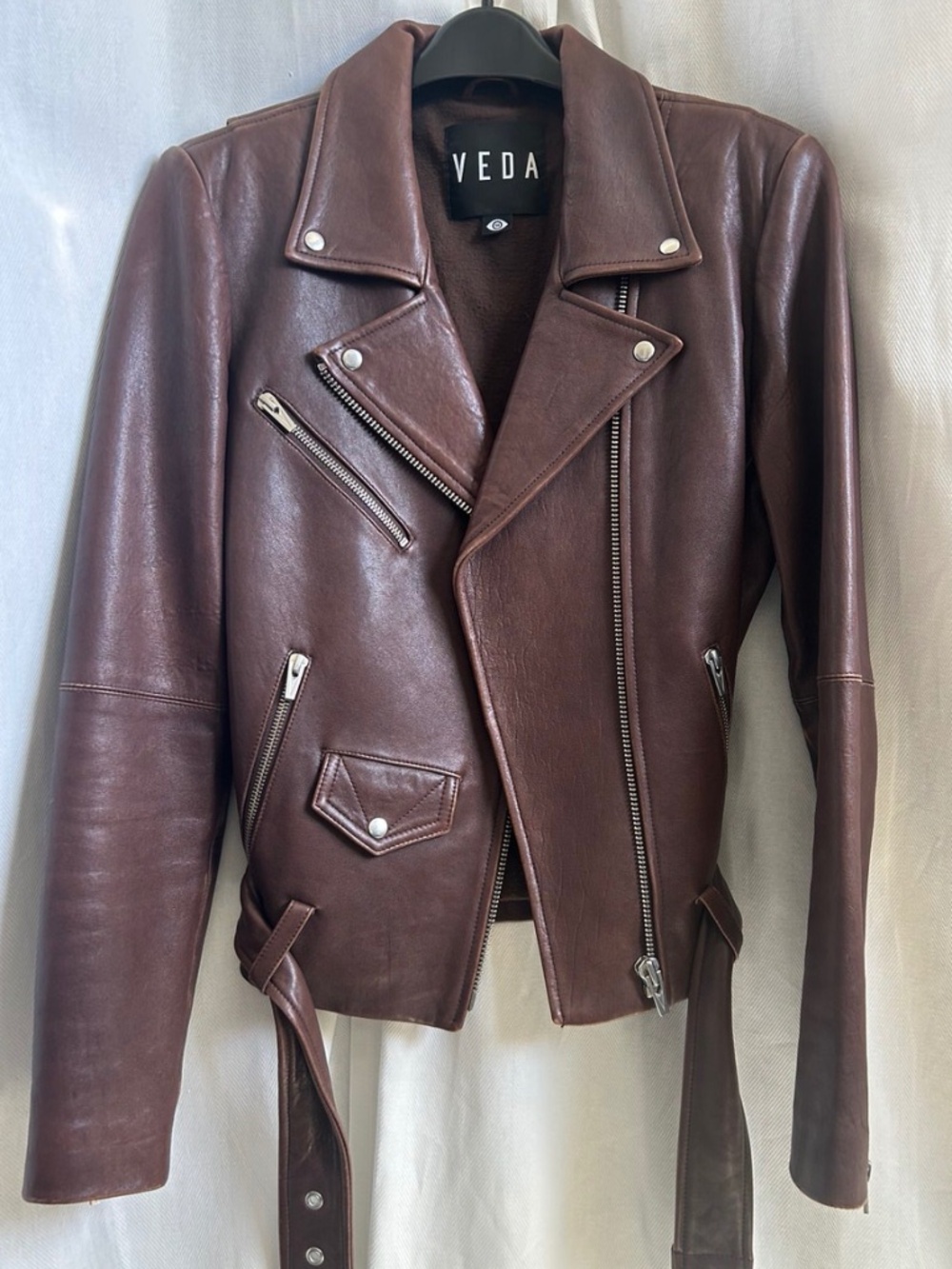 VEDA x Jayne Min_Jayne Moto Jacket Lambskin Leather Brown/Burgundy S/M